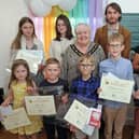 Broxtowe mayor Coun Teresa Cullen with winners from the DH Lawrence Children's Writing Competition. Photo: Submitted