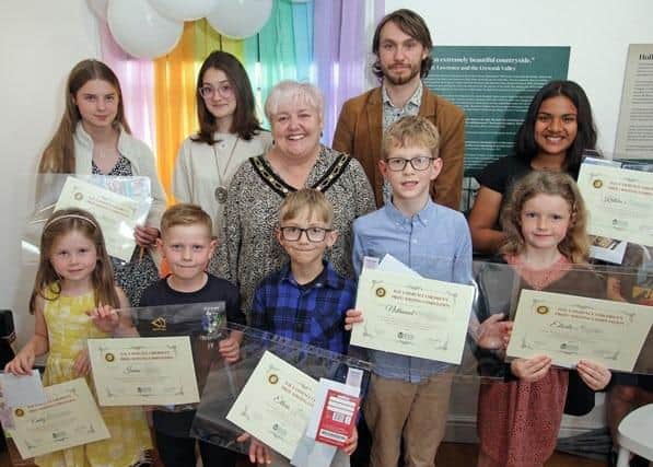 Broxtowe mayor Coun Teresa Cullen with winners from the DH Lawrence Children's Writing Competition. Photo: Submitted