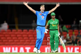 Billy Stanlake in action for Adelaide Strikers during the Big Bash League. (Photo by Bradley Kanaris/Getty Images )