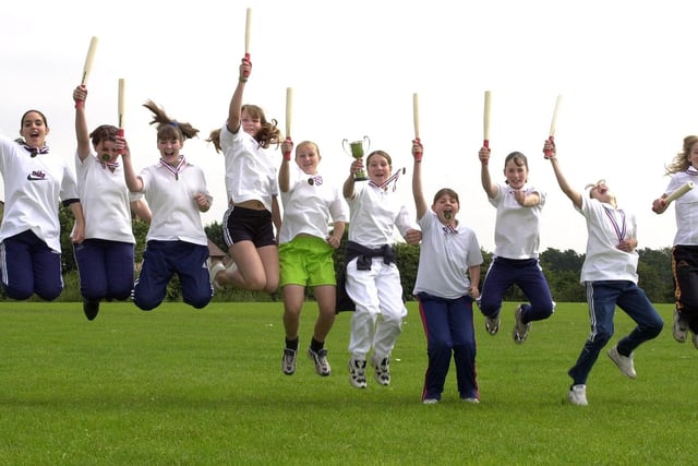 Edlington schoolgirls, from left, Becki Hempstock, Helen Katanic, Rachel Carter, Stacey Clapham, Becky Davies, Collette Shelton, Jerron Forey, Vicky King, Samantha Lockwood and Amee Shaw celebrated winning the Doncaster and District Girls' Games Association under 13 rounders competition. Missing from the line-up is Rachel Moody.