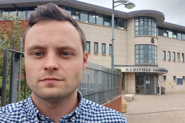 Coun Ben Bradley outside Mansfield Police Station.