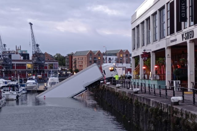 Bristol residents taking their morning constiution around the harbour got a shock this morning when a HGV plunged into the Harbour before their very eyes.