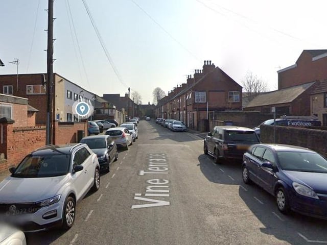 According to figures in June 2026, 8 crimes were reported on or near Vine Terrace, Hucknall. (Picture: Google Earth.)