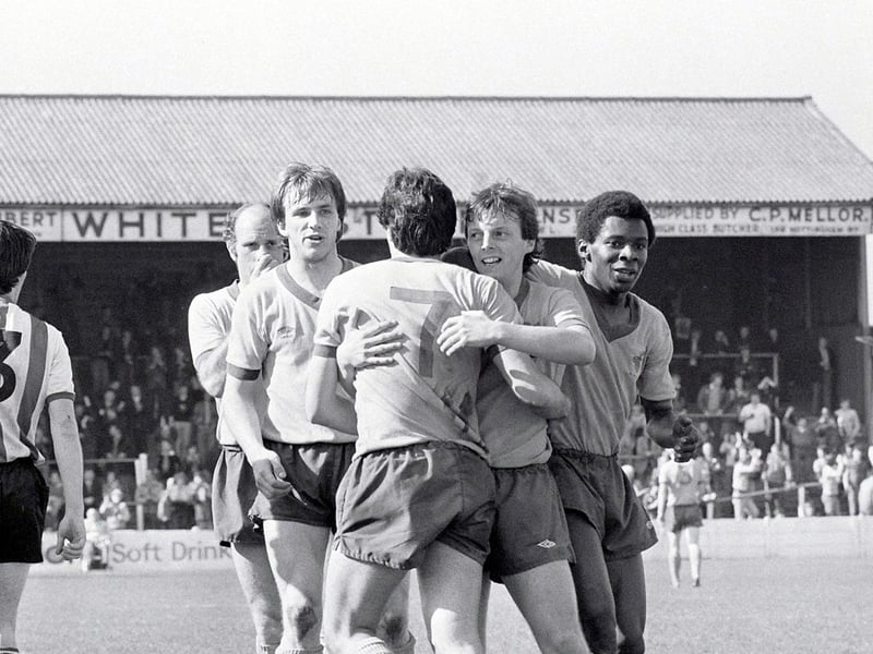 Mansfield celebrate scoring against Rochdale.