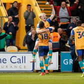 Mansfield Town midfielder George Lapslie celebrates his second half goal against Stevenage. Photo credit : Chris Holloway / The Bigger Picture.media