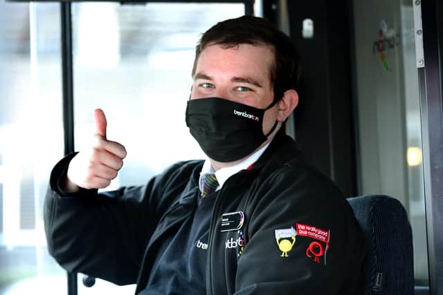 Thumbs up from Trentbarton team leader Sam Hollands as the company's services return to normal. (PHOTO BY: Lionel Heap)