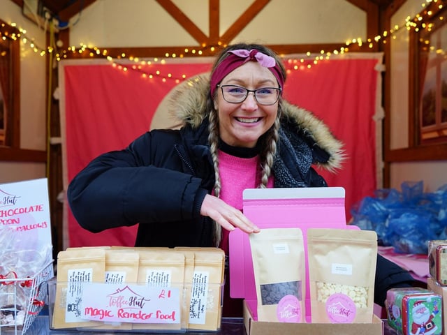 Mansfield Christmas market. Rachel Richards Toffee Hut in 2022.
