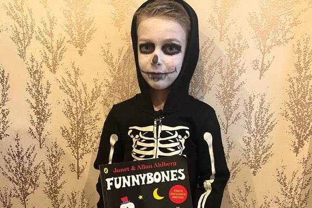 Joseph, age 5, from Mansfield Woodhouse, dressed as a skeleton from Funnybones.