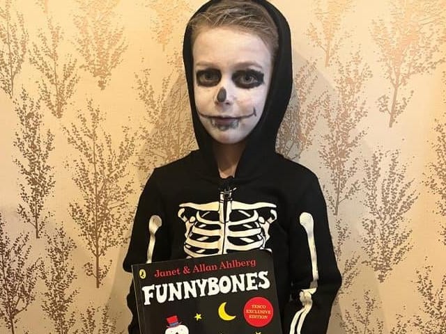Joseph, age 5, from Mansfield Woodhouse, dressed as a skeleton from Funnybones.
