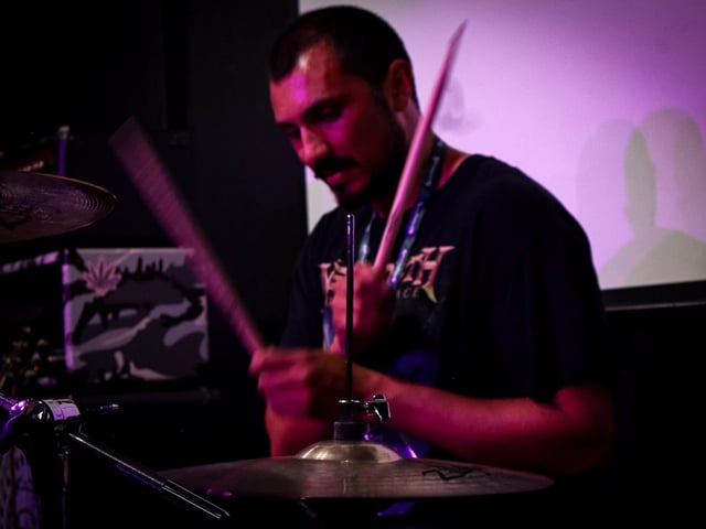 Anticure's drummer playing at the event which raised money the Lincs & Notts Air Ambulance and BRAKE.