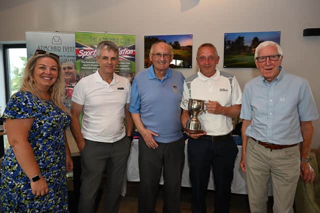 Pictured L to R are AC member Rachael Richardson, winning golfer Jim Kirkham, event organiser Bill Taylor, winning team captain Neil Dallman and AC member Geoff Waller