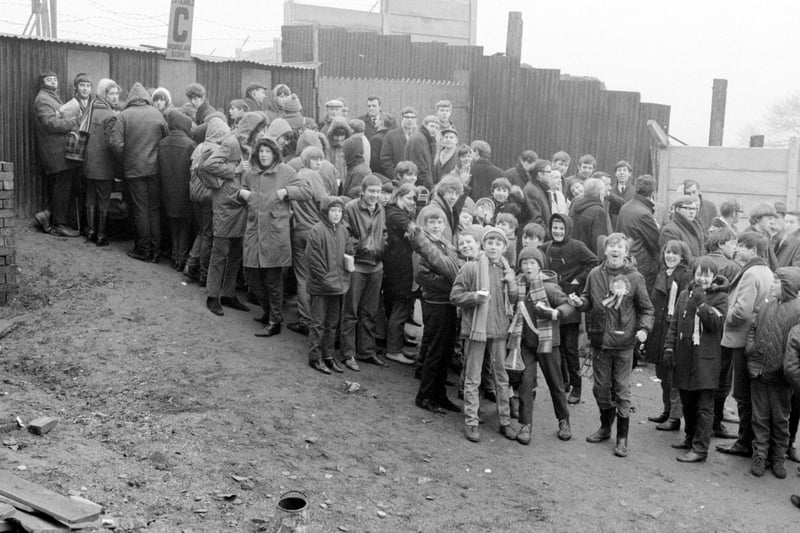 Mansfield Town fans queue for tickets to a big FA Cup game in 1969.