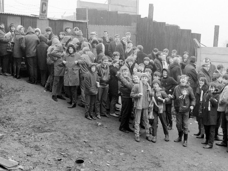 Mansfield Town fans queue for tickets to a big FA Cup game in 1969.