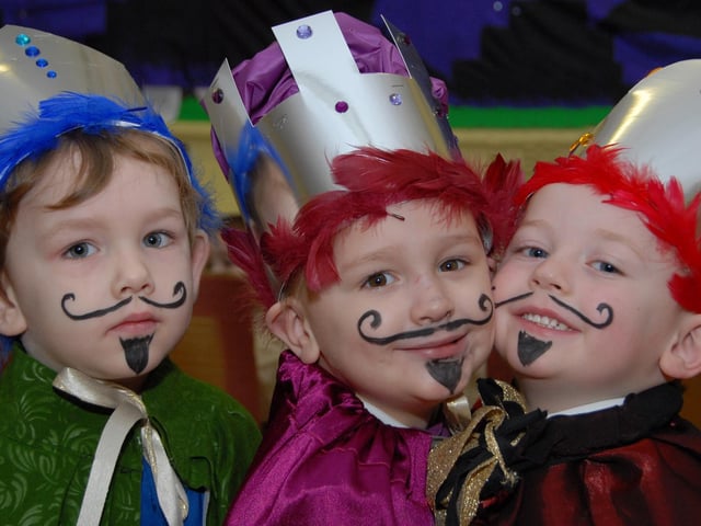 Sutton's Forest Glade School, Foundation Unit Nativity in 2010.  Pictured from the left as the three kings are; Alex Cutts 4, Bailey Burgess 5 and Callum Drury aged 4.