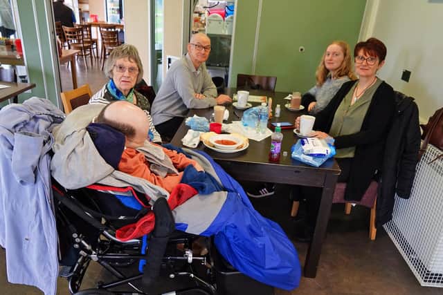 Anxious customers at Rumbles Community Cafe this morning.