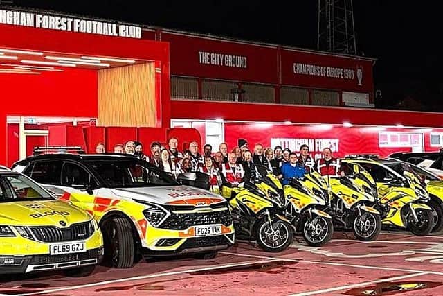 Nottinghamshire Blood Bike Volunteerrs line up after their training session.