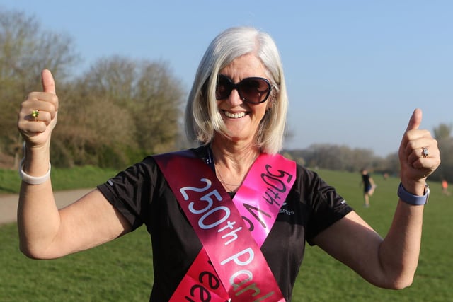 It's thumbs up from Mansfield parkrun stalwart Mandy Moody. This was her 250th run and her 50th as a volunteer, helping to organise the weekly event.