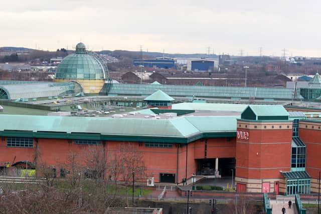 Two teenage girls were allegedly groomed and sexually-exploitated and abused by three men after they used to visit the Meadowhall Shopping Centre, in Sheffield, pictured.