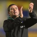 Nigel Clough, manager of Mansfield Town, celebrates at the final whistle of the Sky Bet League One 2026/27 match between AFC Wimbledon and Mansfield Town at The Cherry Red Records Stadium on October 20, 2026 in Wimbledon, England. (Photo by Andrew Redington/Getty Images)