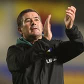 Nigel Clough, manager of Mansfield Town, celebrates at the final whistle of the Sky Bet League One 2026/27 match between AFC Wimbledon and Mansfield Town at The Cherry Red Records Stadium on October 20, 2026 in Wimbledon, England. (Photo by Andrew Redington/Getty Images)