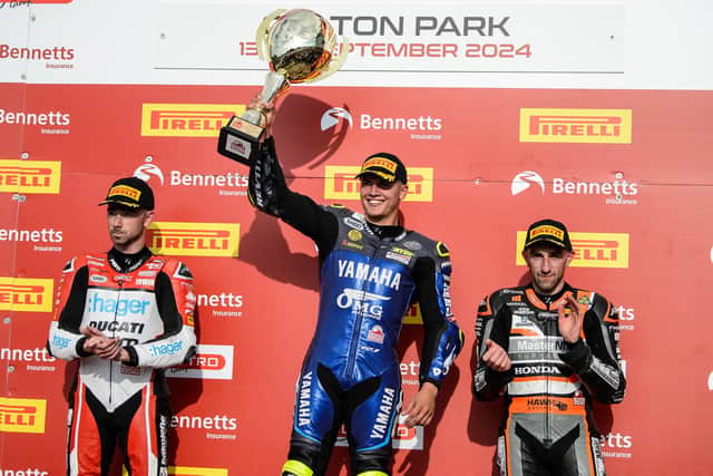 Kyle Ryde celebrates winning at Oulton Park. Photo: Michael Hallam.
