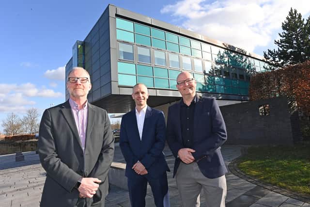 From left, Paul Robinson, Sherwood Forest Hospitals NHS Trust chief executive, Dr James Thomas, trust clinical support, therapies and outpatients division clinical chairman and David Ainsworth, trust director of strategy and partnerships, and Paul Robinson, trust chief executive, at Mansfield Community Hospital.