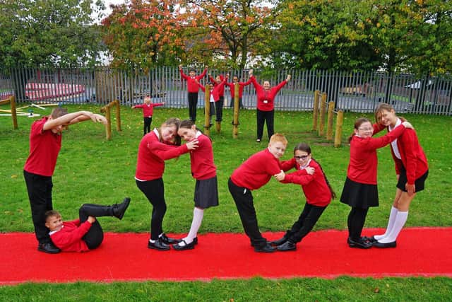 Pupils celebrate Anthony Bek Primary school's good Ofsted report.