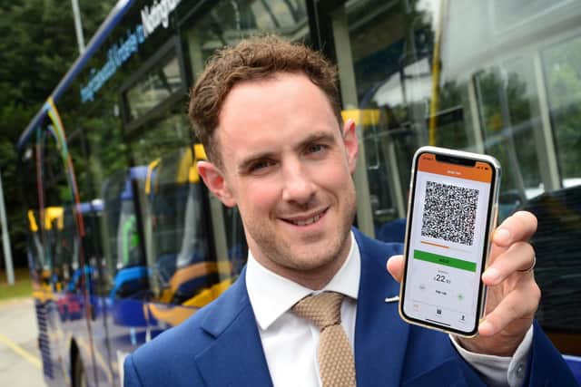 Tentbarton commercial director Tom Morgan with the Mango app. Photo: Lionel Heap