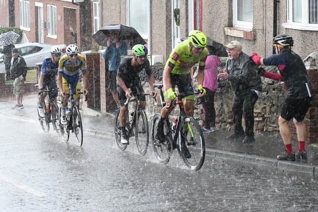 Tour of Britain riders battle rain earlier this week.