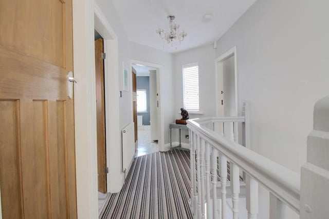 Moving upstairs, you will be greeted by this landing, which leads to all three bedrooms, as well as the family bathroom or shower room.