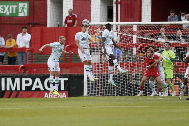 Action during the pre season friendly match, Alfreton Town v Mansfield Town at the Impact Arena.
