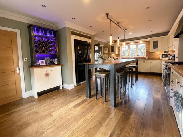 The kitchen boasts oodles of space for appliances, such as a fridge/freezer, range cooker and dishwasher.