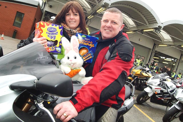 Firefighter Tim Marston and wife Karen arrive at Mansfield Fire Station in 2008 with their Easter goodies