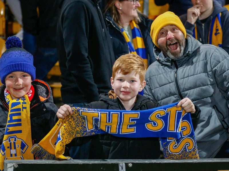 Mansfield Town fans ahead of the defeat to Leyton Orient on 25th April 2023.