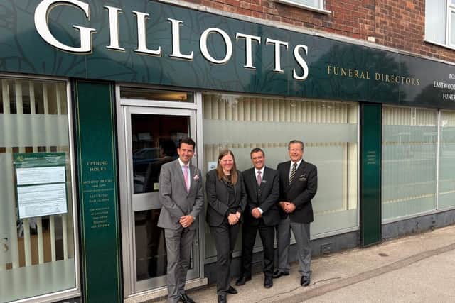 Announcing AM Lymn's purchase of Gillots in Eastwood are, from left: Matthew Lymn Rose, Joanne Hutsby, Anthony Topley and Nigel Lymn Rose. Photo: Submitted