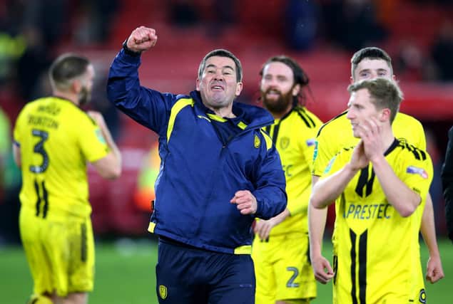 Nigel Clough celebrates as Burton Albion beat Middlesborough in the Carabao Cup quarter-final in 2018.  (Photo by Alex Livesey/Getty Images)