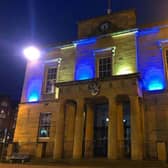 Mansfield's Old Town Hall was lit up blue and yellow in a mark of 'support and solidarity' to the people of Ukraine.