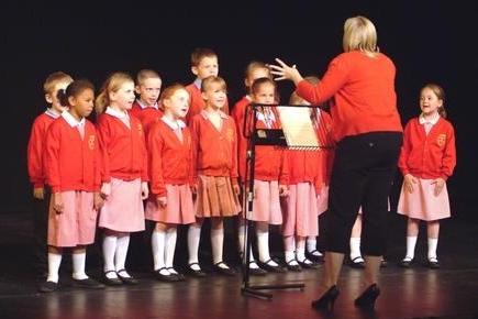 Mansfield St Peter's CofE Primary children's choir pictured at the Palace Theatre during the Music and Drama Festival.