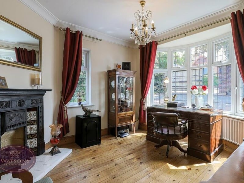 Among the other reception rooms on the ground floor is this sumptuous study, with uPVC double-glazed bay window facing the front of the £700,000 property. It also has access to the attic, complete with drop-down ladder.