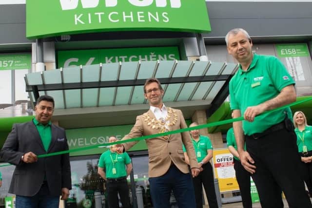 Mansfield mayor Andy Abrahams launches the new kitchen showroom on the Portland Retail Park.