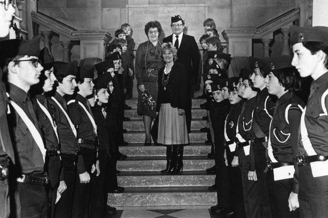 South Shields Boys' Brigade form a guard of honour for the Mayor and Mayoress of South Tyneside, Coun Elizabeth Scrimger  and Mrs Kate Fox, when they arrived at the Town Hall for a 1983 ceremony. Are you in the picture?