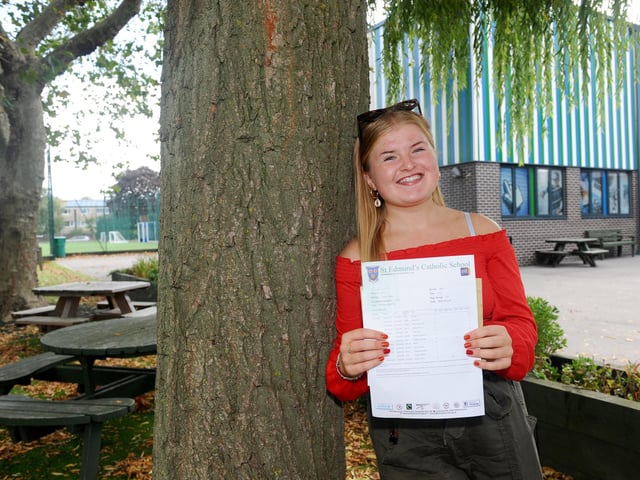 St Edmund's Catholic School student Lydia Adie (16) who got two 6s, one 5, three 8s, four 7s and one 9. Picture: Sarah Standing (200820-3052)