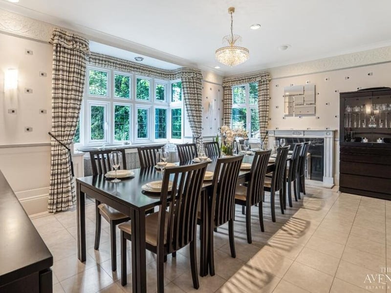 Moving on now to the impressive dining room, which boasts beautiful bay windows. It is a room where many memories can be made from family gatherings, especially at Christmas.