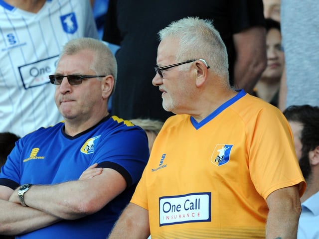 Mansfield Town fans watch the 2-1 win over Sheffield Wednesday on 24 July 2018.
