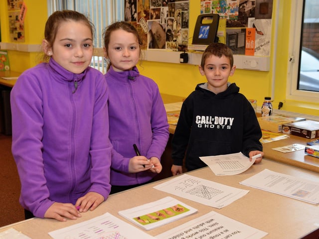 Fitness, Food and Fun health and wellbeing event at Mansfield Museum, learning about healthy eating are Charlotte Baugh, 11, Charlie Devereaux, nine and Oliver Baugh, eight in 2018.