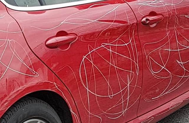 One of the vandalised cars
