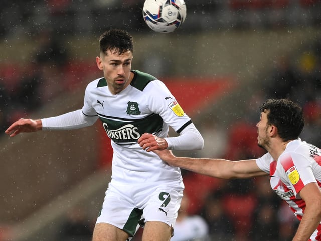 After previous loan spells between the clubs, the Pilgrims made his stay permanent in January 2021. This season he has scored 12 goals in all competitions for the promotion pushing Plymouth. (Photo by Stu Forster/Getty Images)
