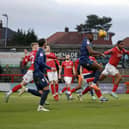 Stags attack during the Sky Bet League 2 match against Morecambe FC at the Mazuma Stadium, 13 Jan 2024. 
Photo Chris & Jeanette Holloway / The Bigger Picture.media