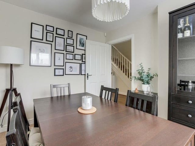 A second shot of the dining room, which is the ideal spot for family meals or for entertaining friends.
