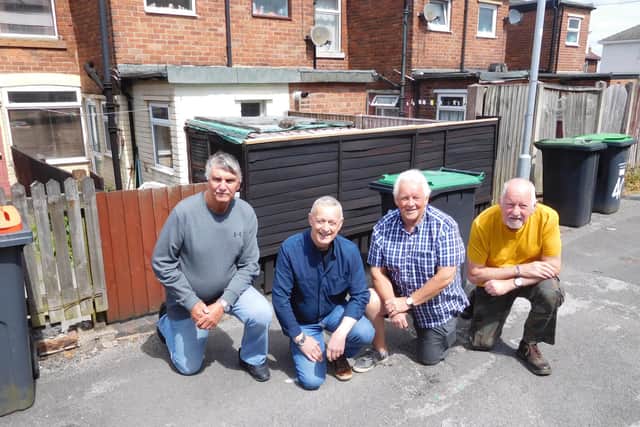 NOW - the 1962 photo recreated at the same spot, with (from left), Tony, Billy, Steve and Dave.